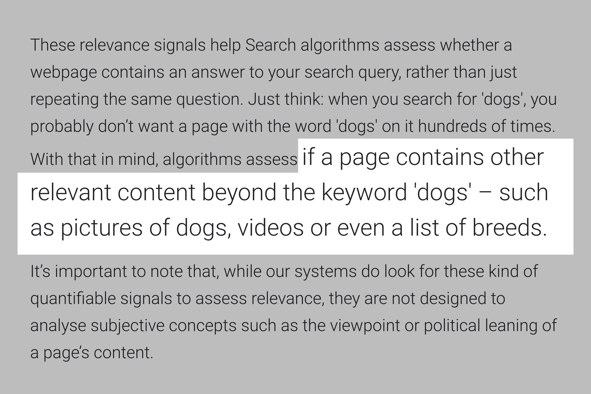 Google – How search works – Relevant content