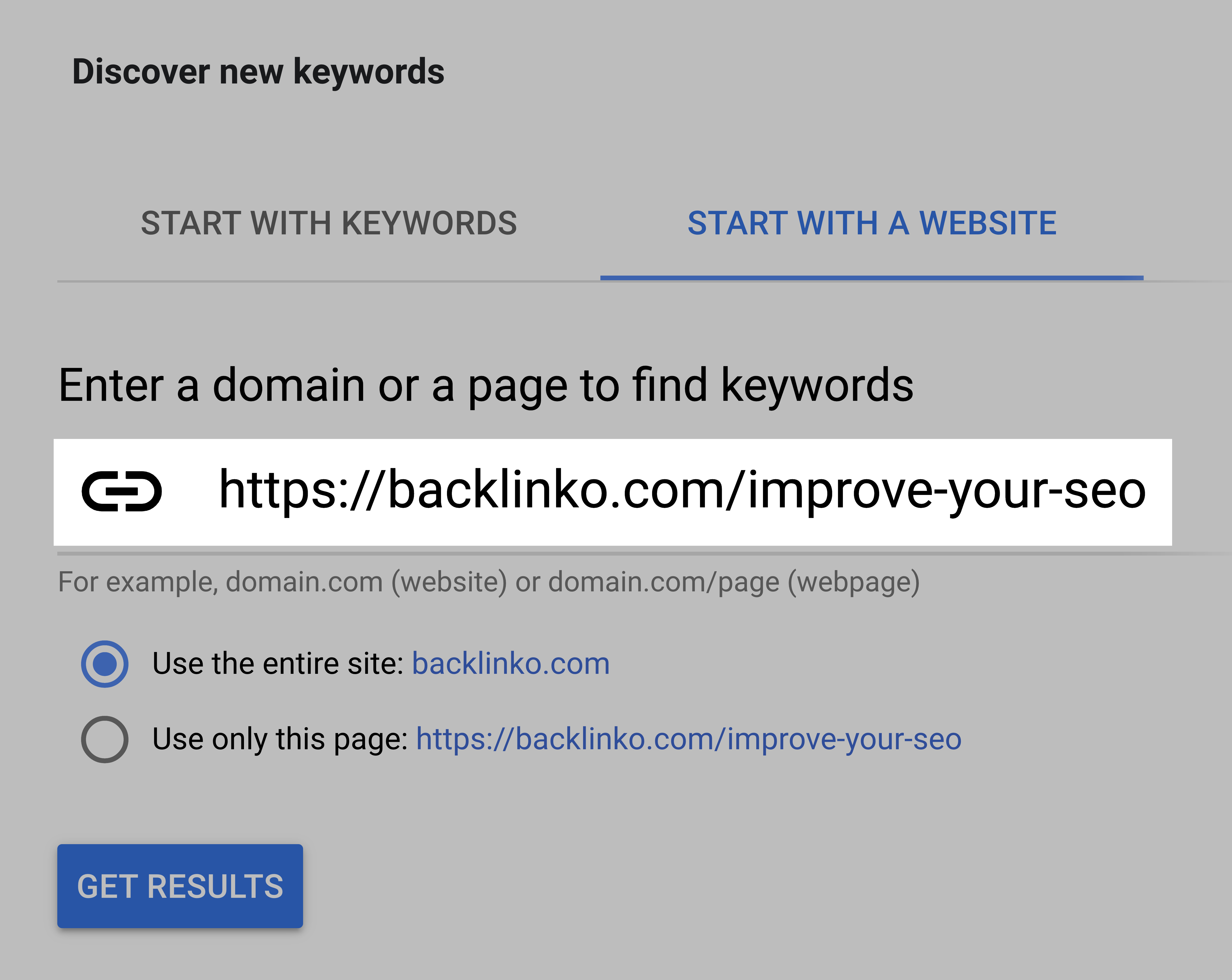 Google keyword planner – Enter URL
