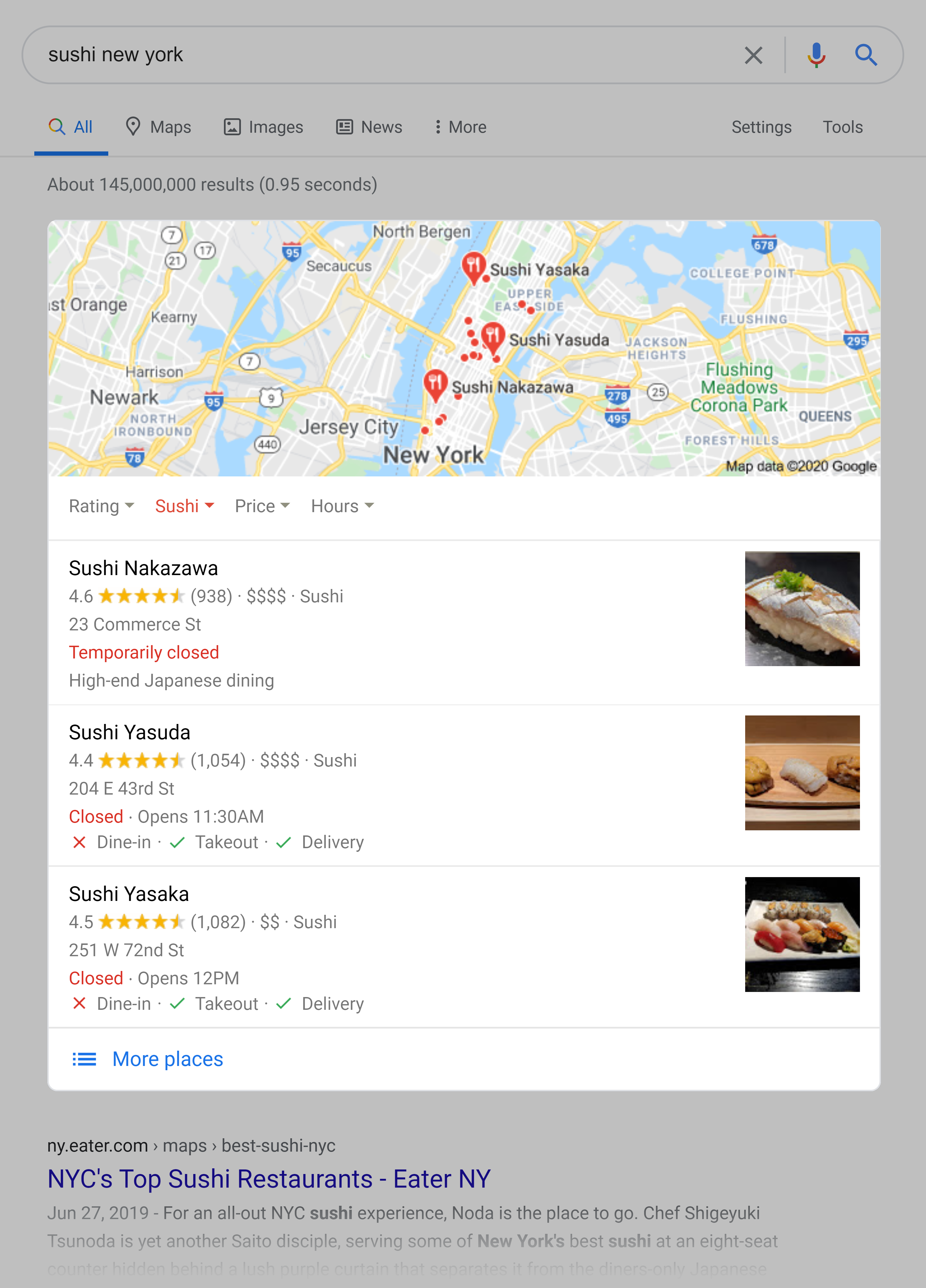 Google SERP – Local map pack