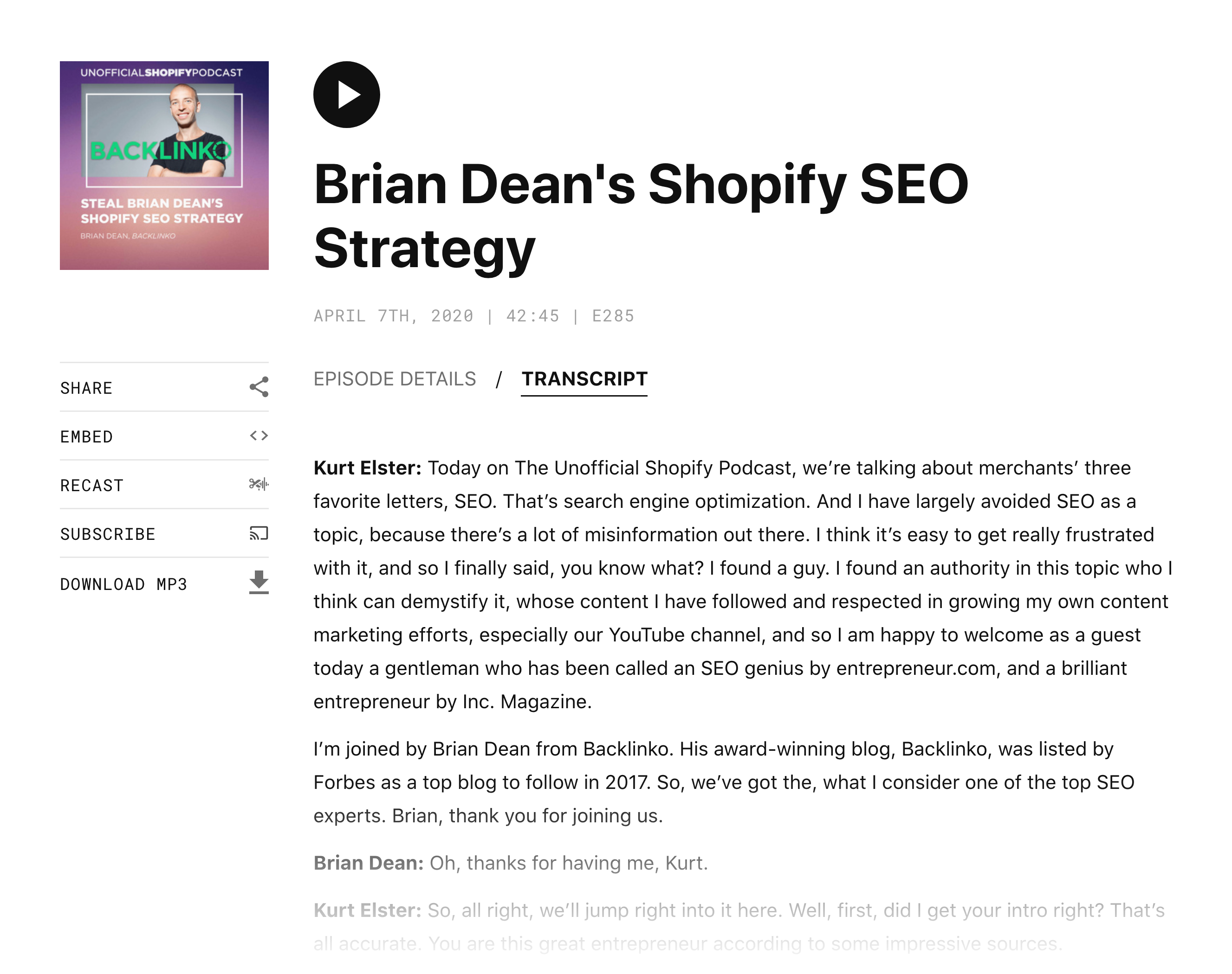 Unofficial Shopify Podcast – Brian Dean