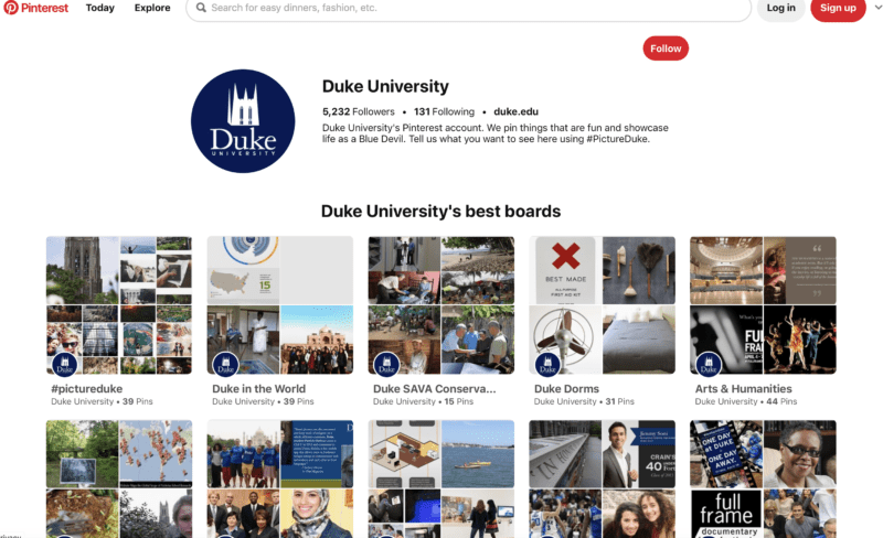Duke University 's Pinterest Account