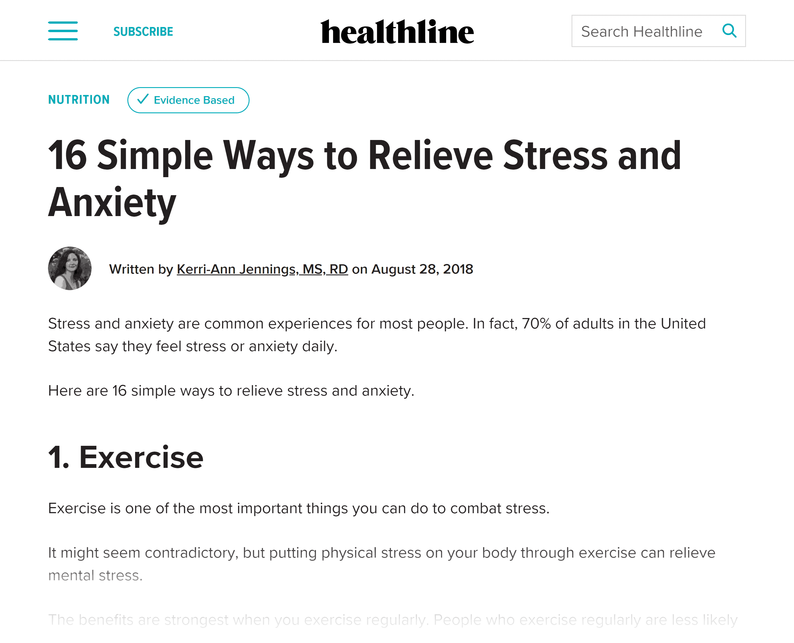 Healthline – Relieve stress post