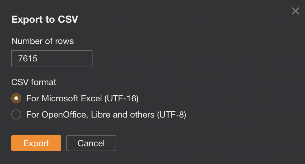 Options to export to CSV 