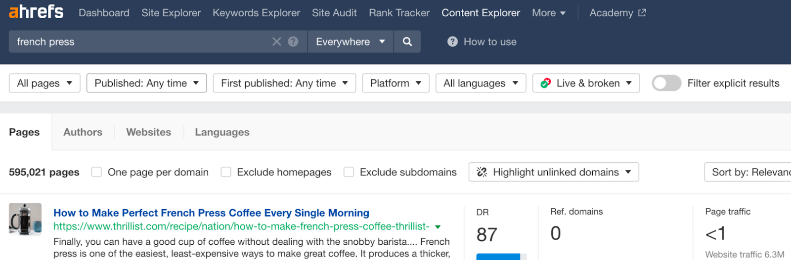 Content Explorer search results for "french press"