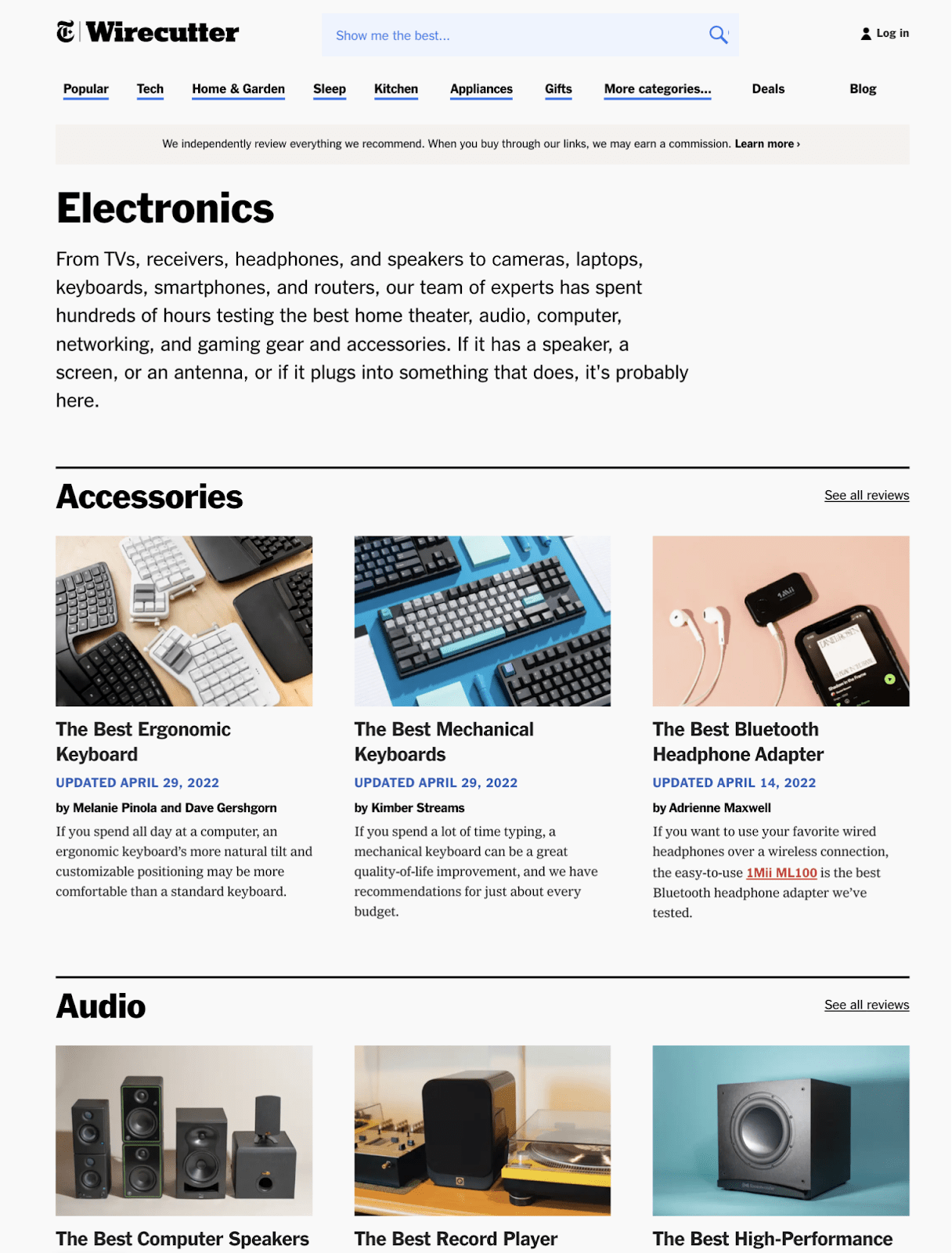 Short write-up about Electronics category; below, reviews in grid format  