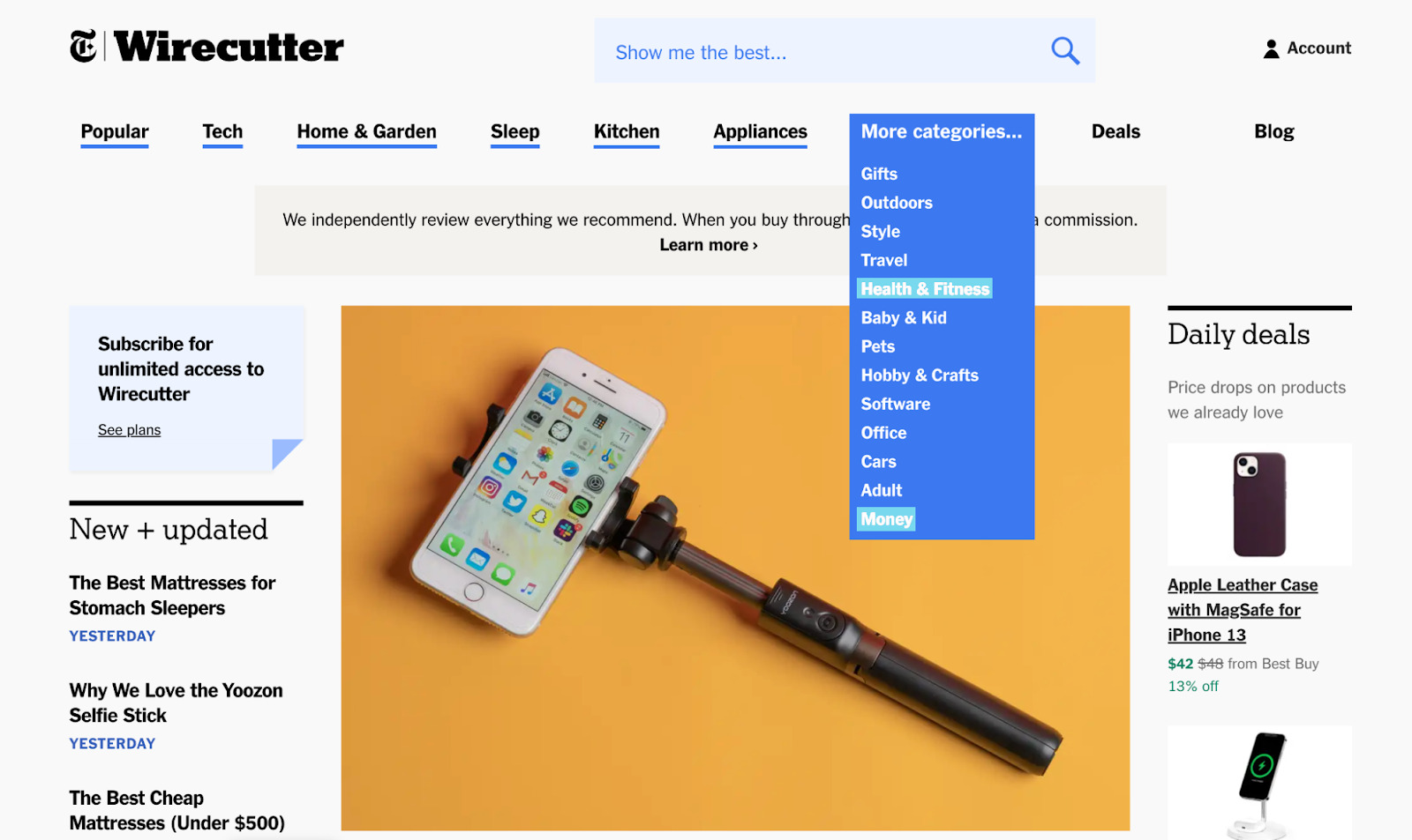 2-wirecutter-navigation Wirecutter SEO Case Study: 5 Ways to Win at Affiliate Marketing