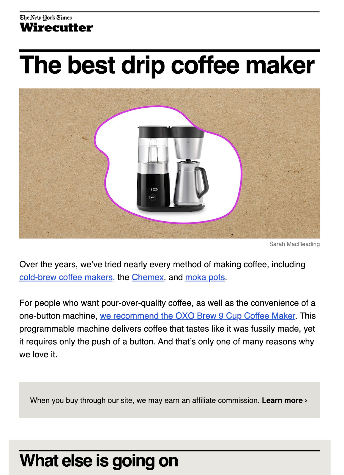 Excerpt of Wirecutter newsletter about the best drip coffee maker 