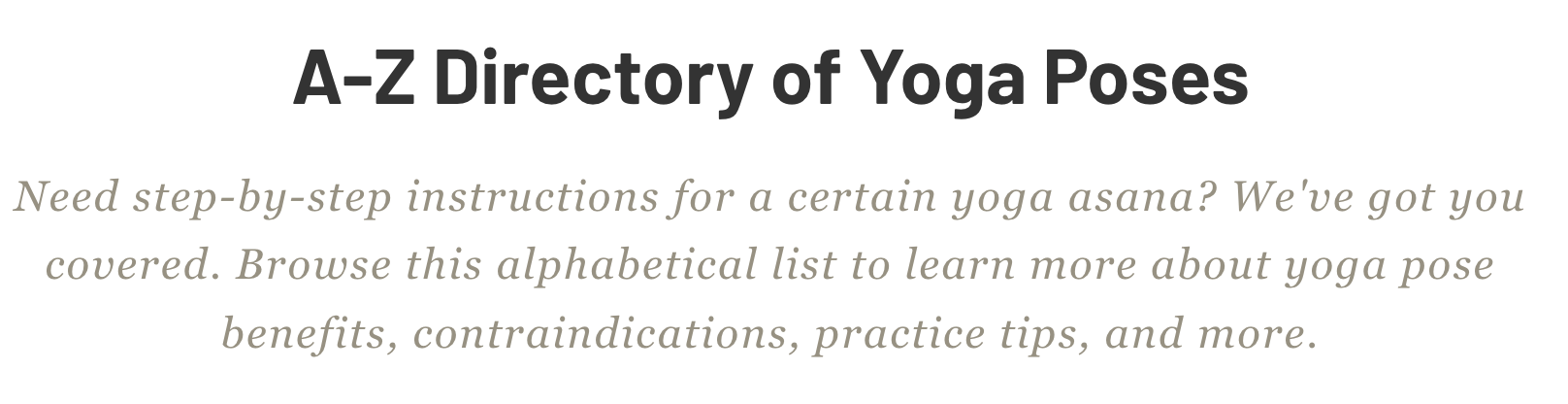 Excerpt of A-Z directory of yoga poses