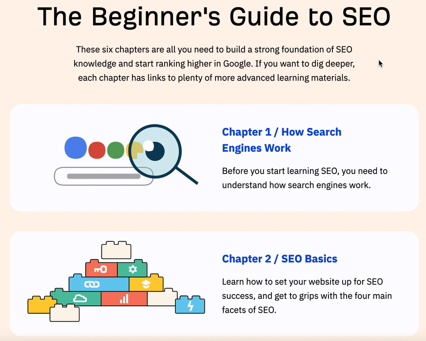 Examples of chapters in the SEO guide