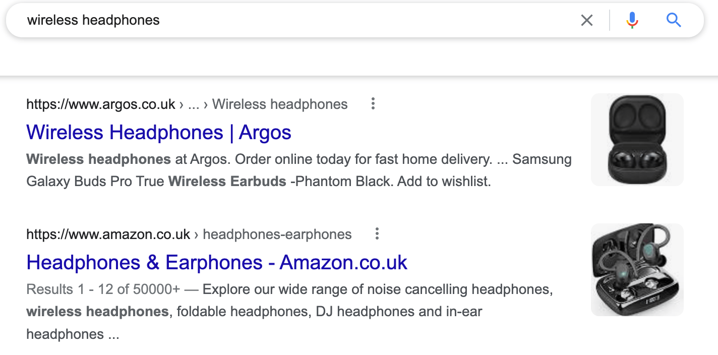 SERP for "wireless headphones"
