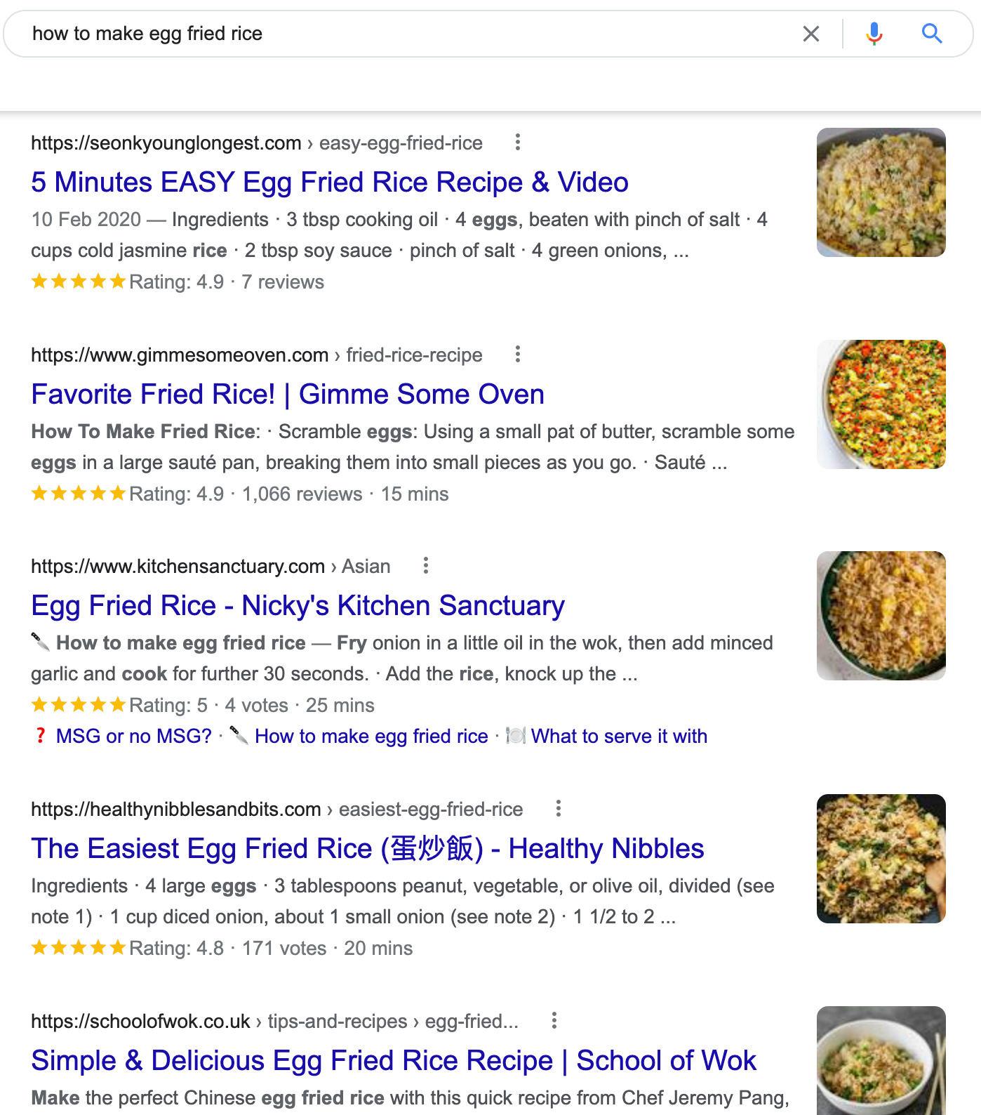 SERP for "how to make egg fried rice"
