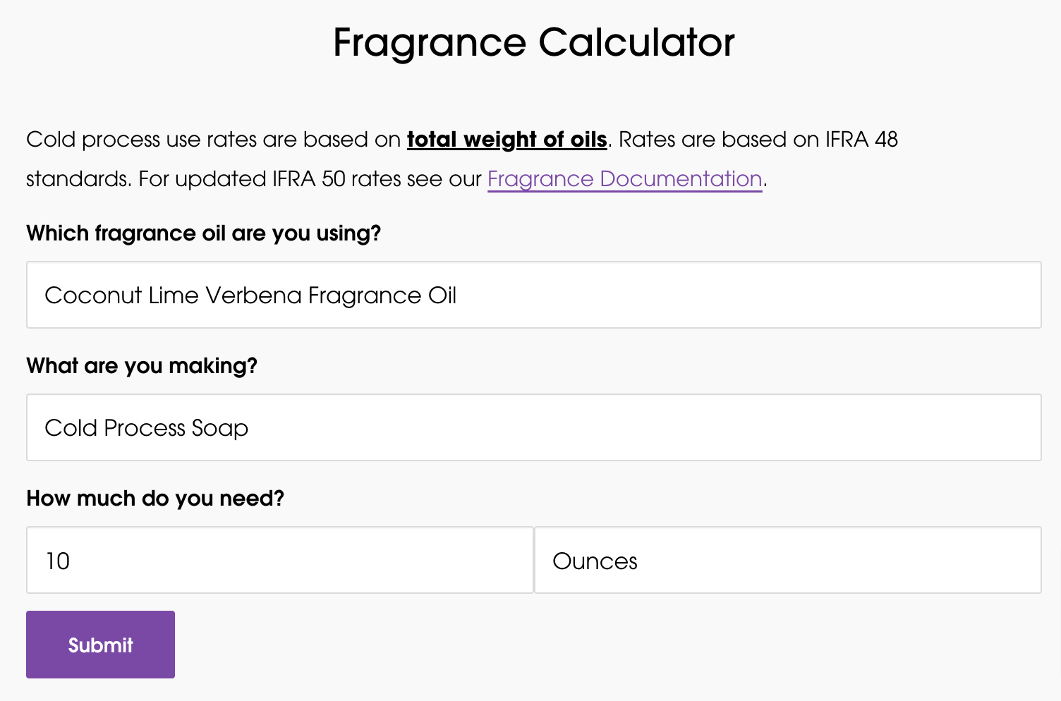 Fragrance Calculator from Nurture Soap