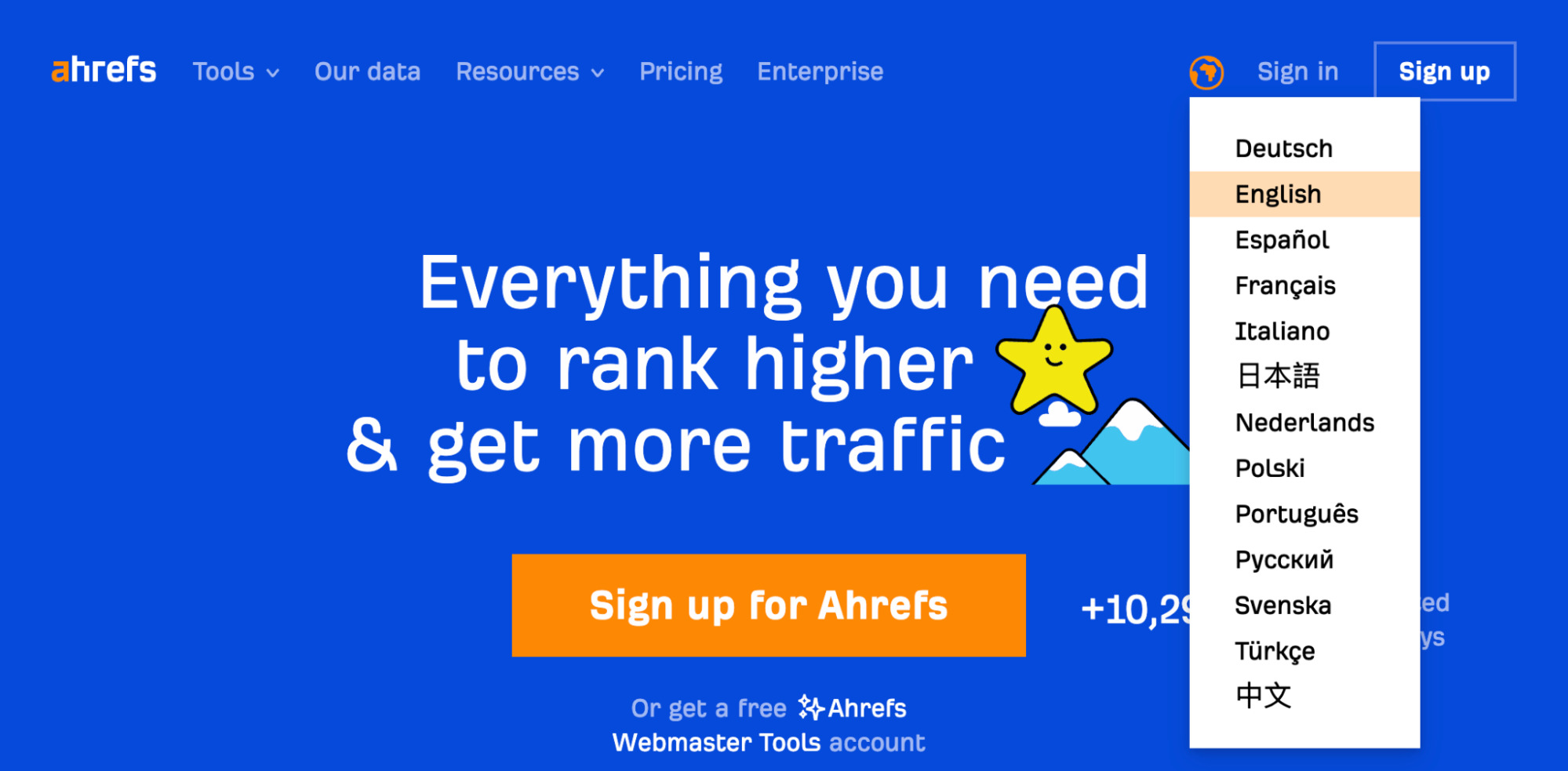 Language selector on ahrefs.com
