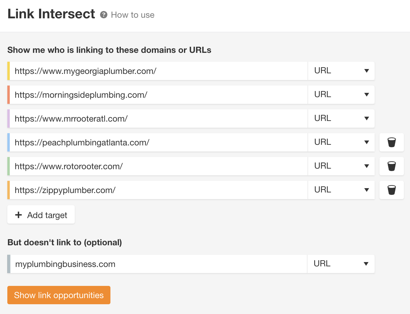 Link Intersect in Ahrefs' Site Explorer
