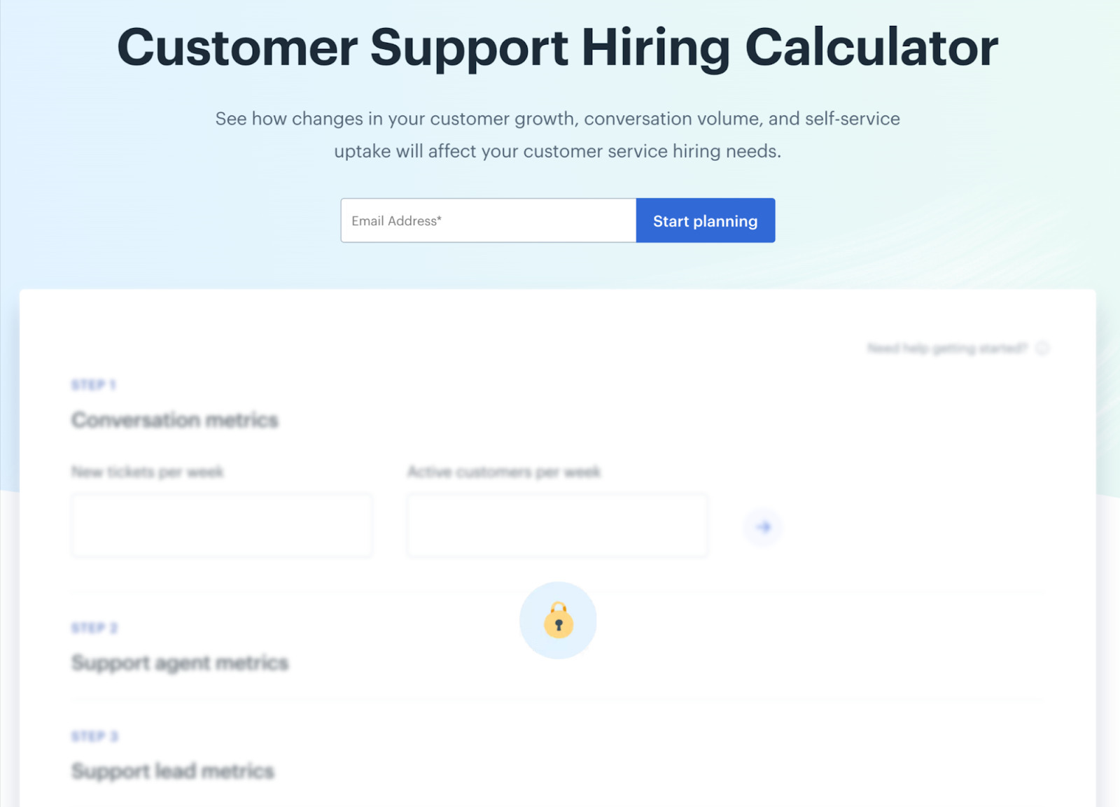 Example of lead magnet—customer support hiring calculator