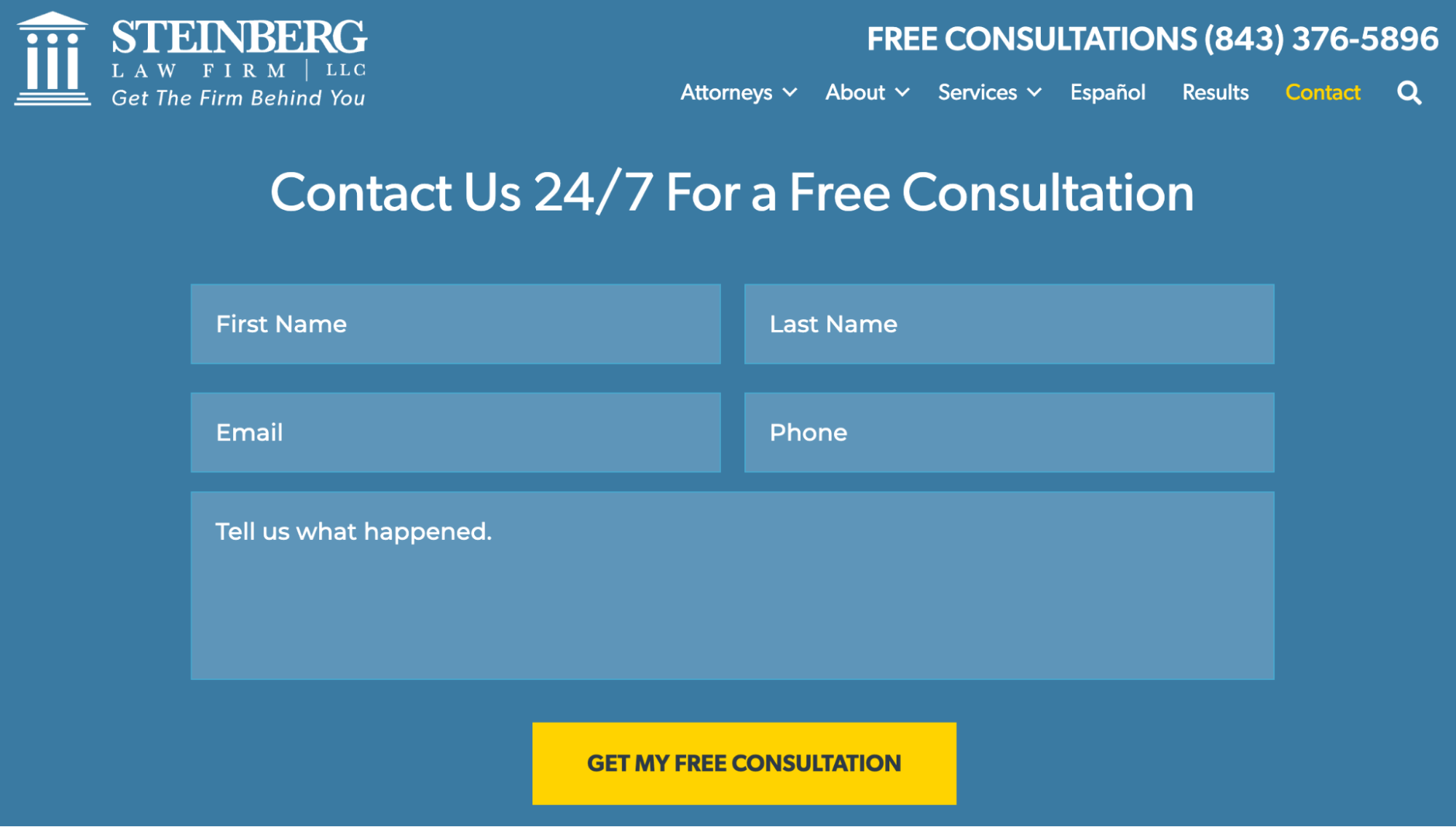 Example free legal consultation form on a law firm's website