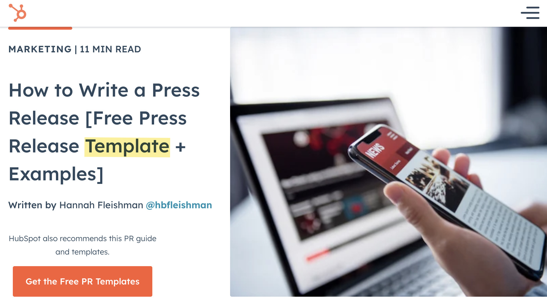 Example of another page ranking for "how to write a press release" with a free template
