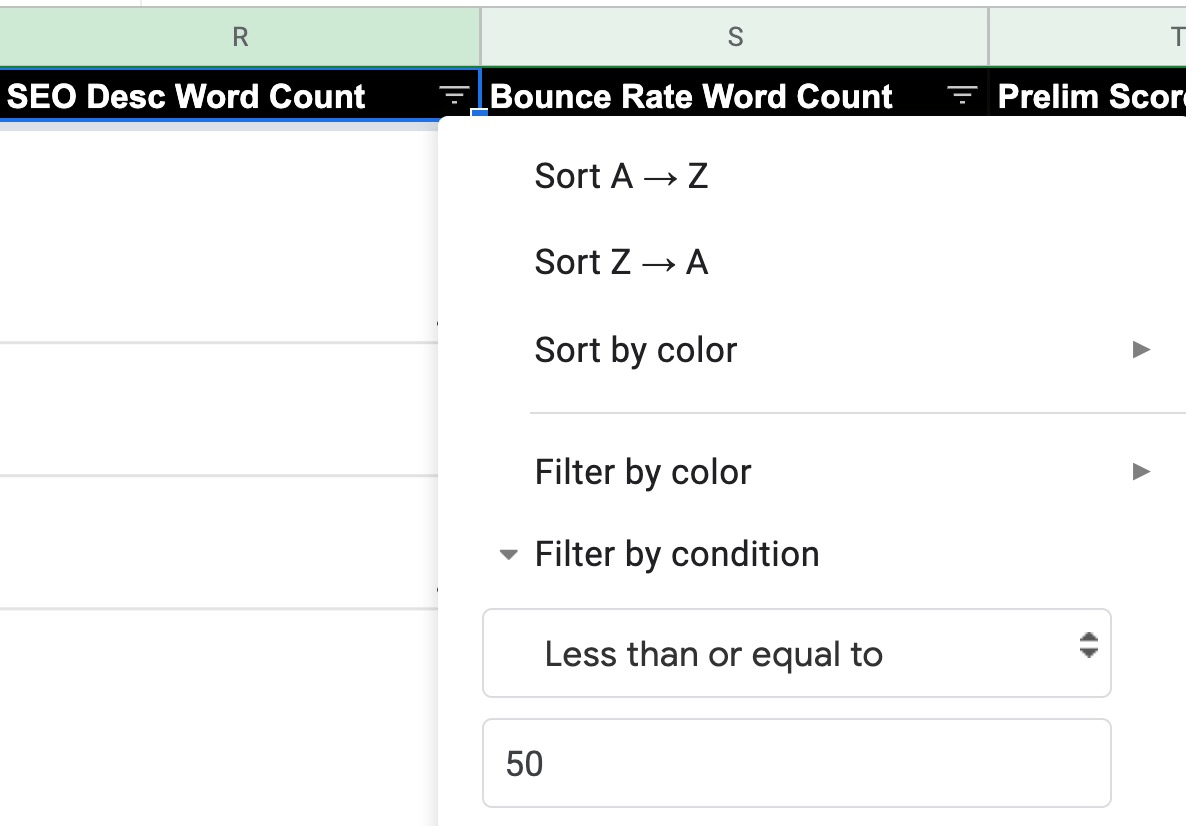 Filtering out short answers that exceed the specified word count 