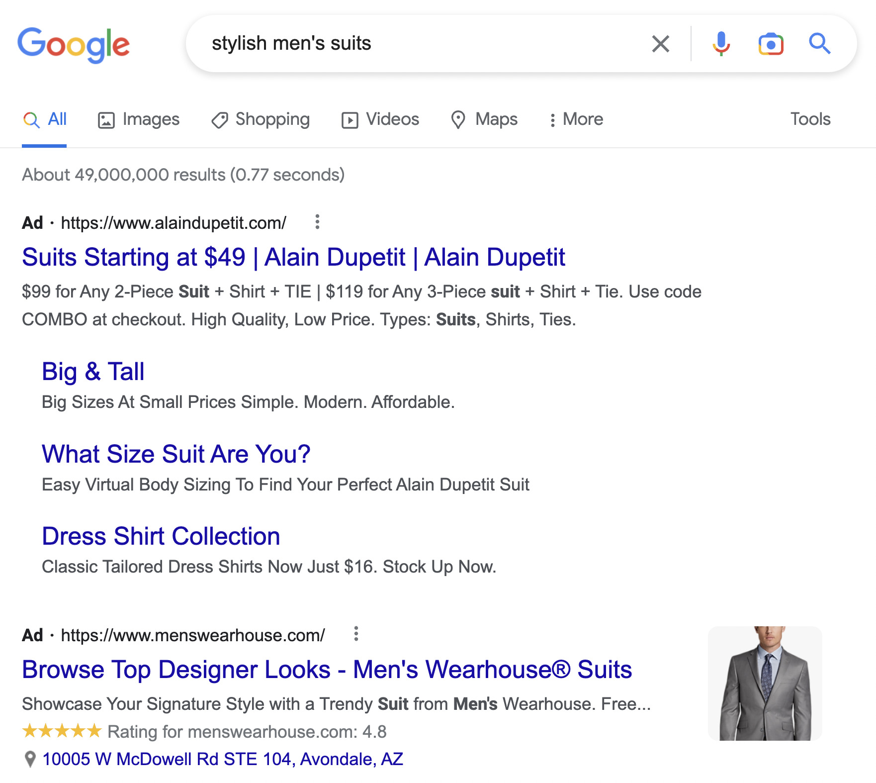 Google search results for "stylish men 's suits"