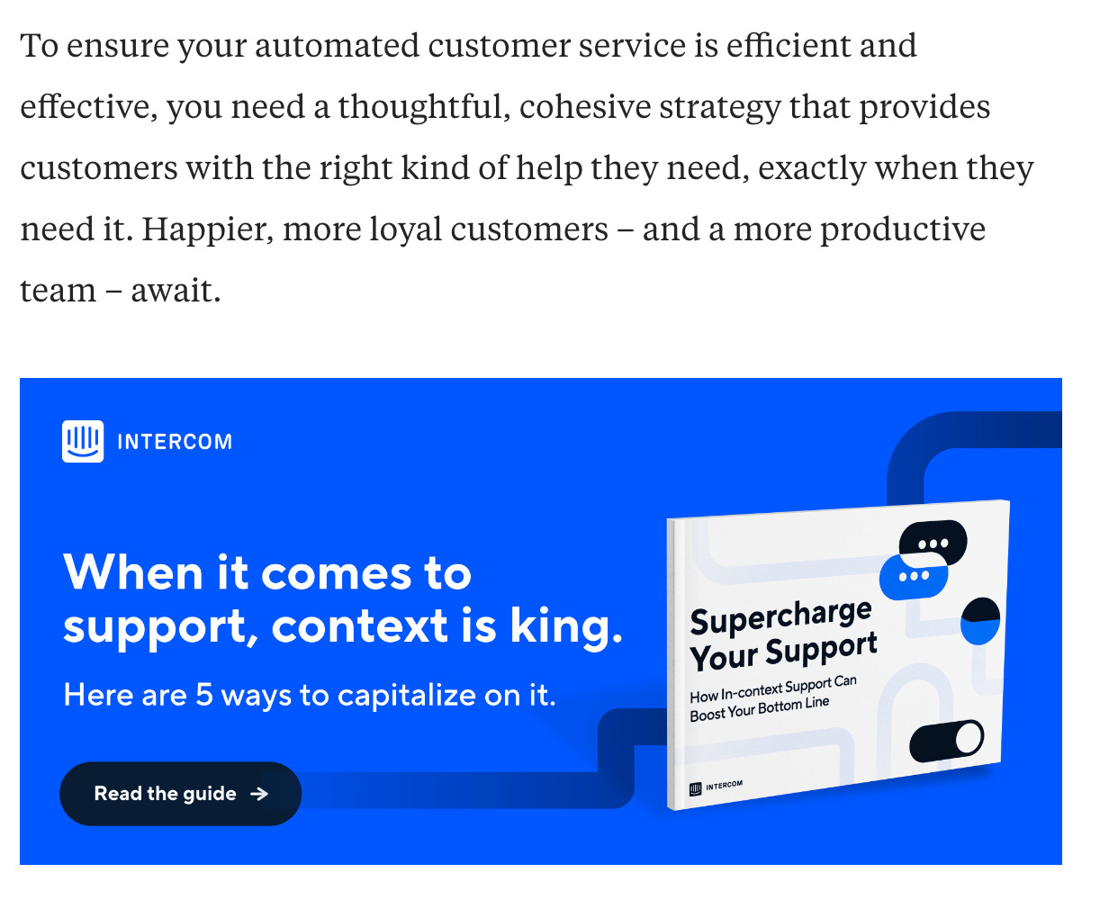 Intercom offers a free guide in return for subscribing 