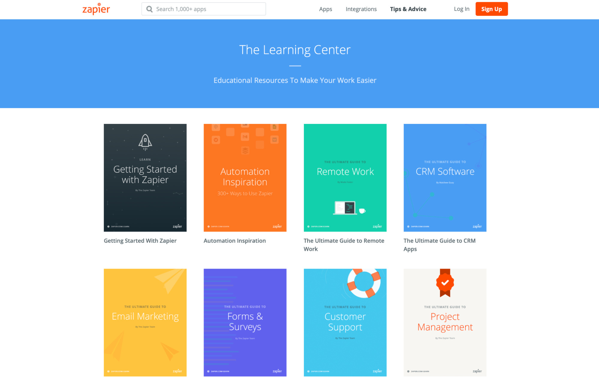 Zapier’s original learning center with software-focused ebooks (still in the Kindle store today) 