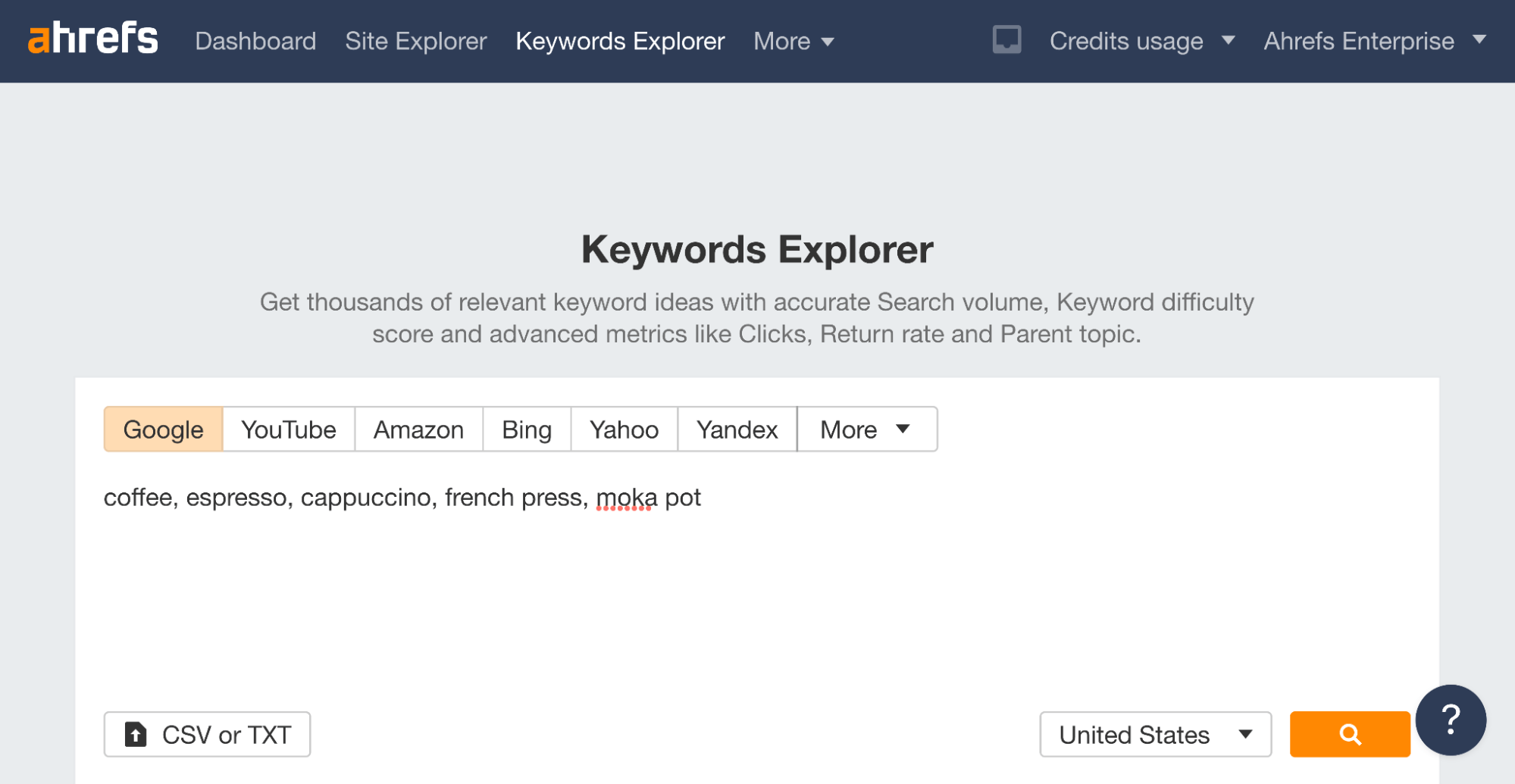 Seed keywords in Ahrefs ' Keywords Explorer
