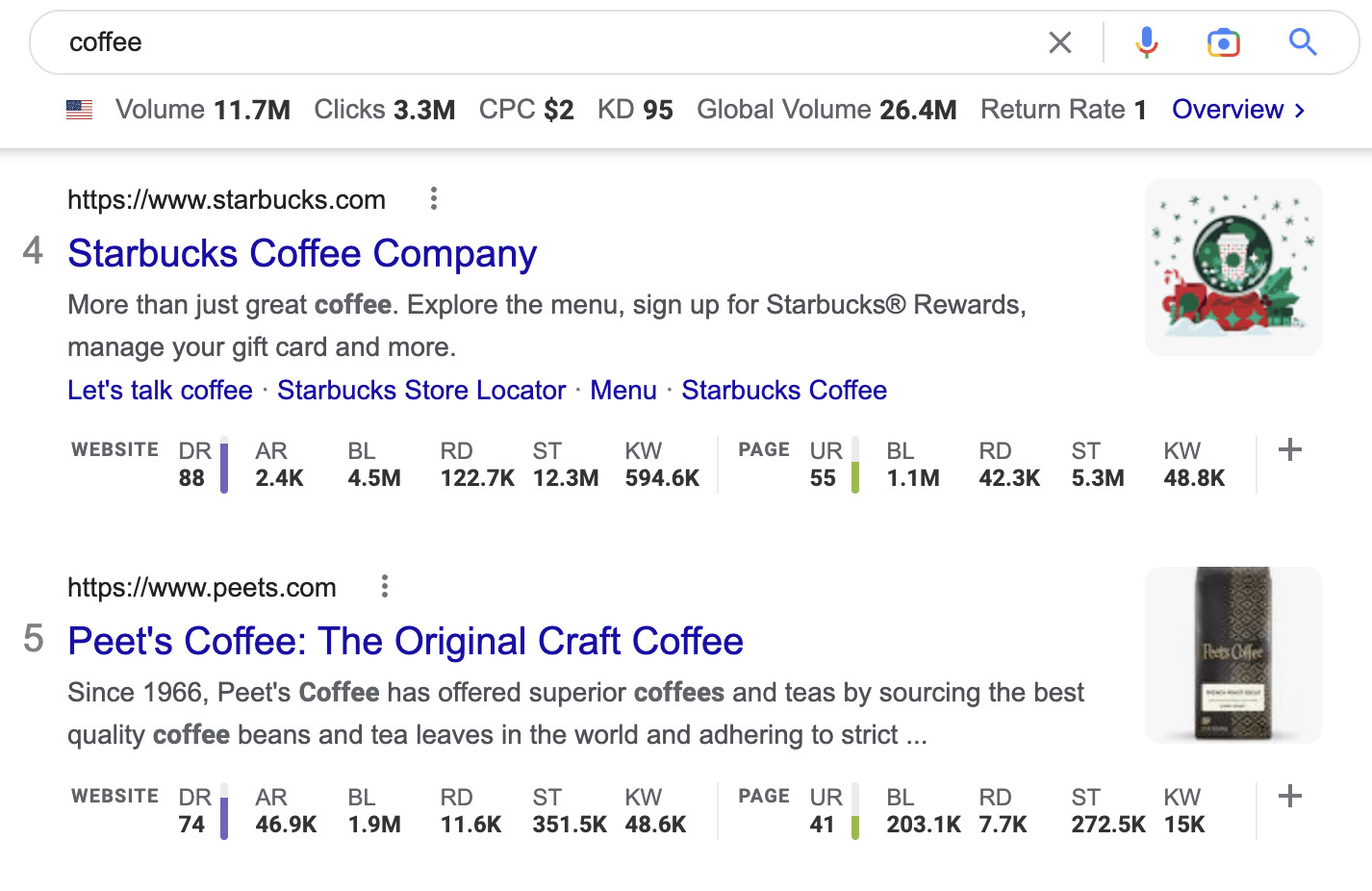 Google SERP for "coffee" 