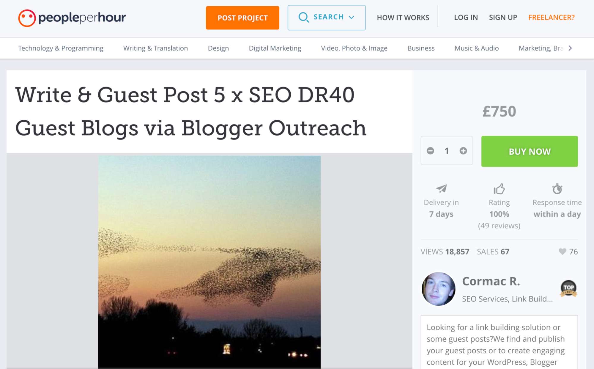 Guest post example, via People Per Hour 
