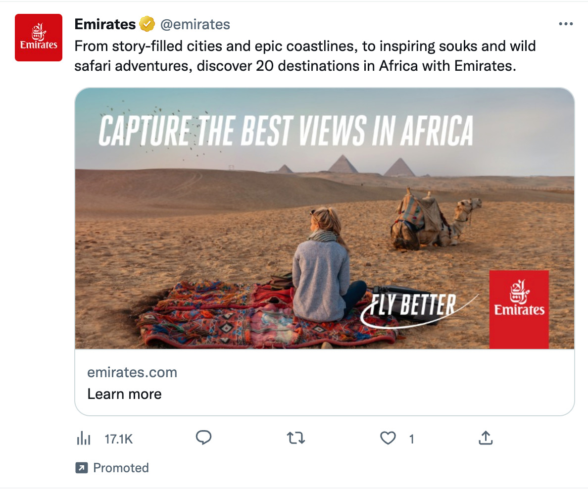 An unwanted ad from Emirates on the Twitter timeline