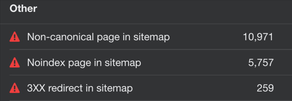 Sitemap issues shown in Site Audit