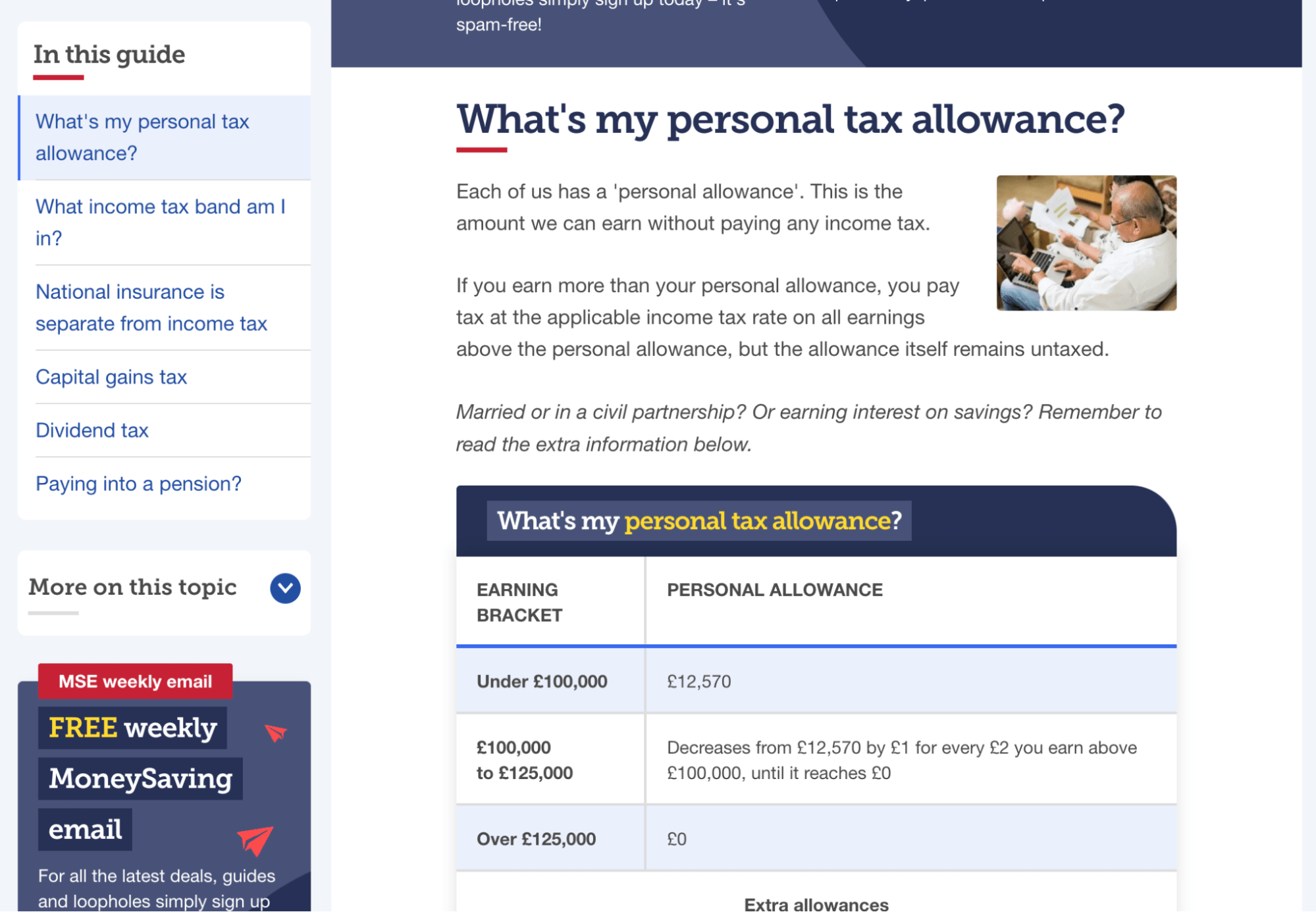 Example of a top result for "UK tax brackets"