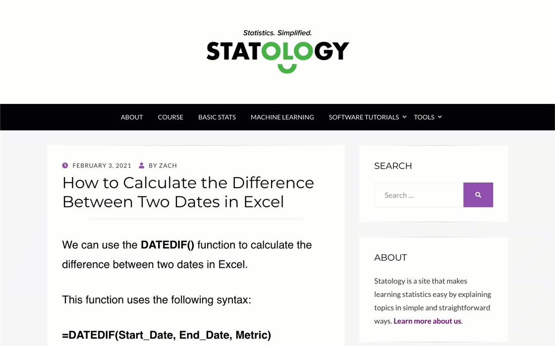 A few top-ranking pages for "excel difference between two dates," all of which are blog posts
