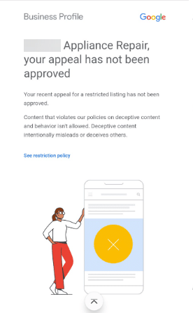 Not-approved-email How to reappeal a Google Business Profile suspension