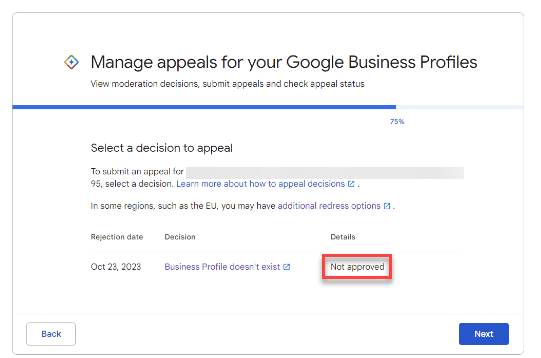 Not-approved How to reappeal a Google Business Profile suspension