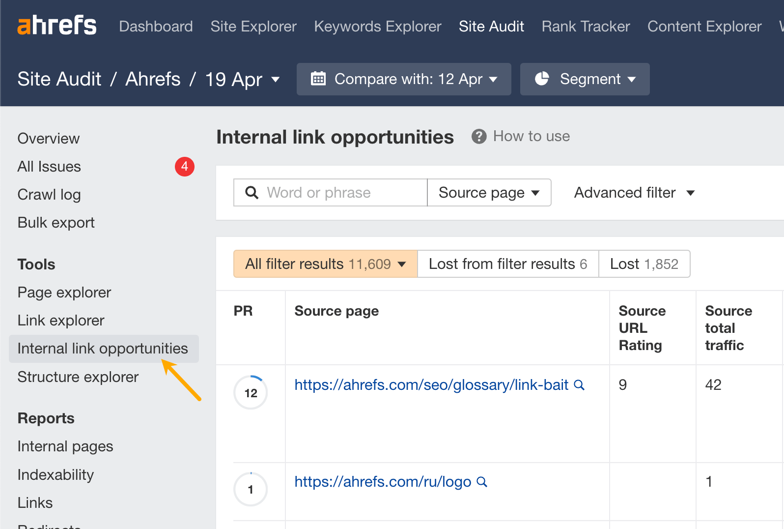 internal-link-opportunities-tool-in-ahrefs- How to Use Keywords for SEO: The Complete Beginner’s Guide