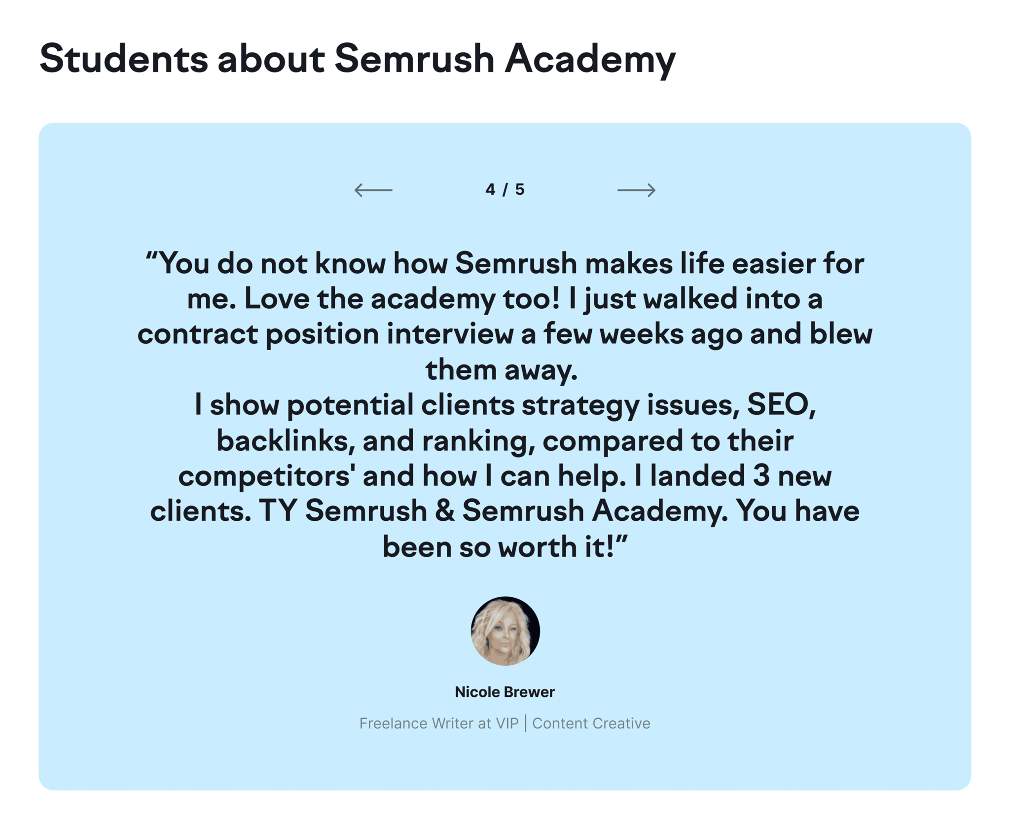 semrush-academy-testimonial 7 Best Free Online Marketing Classes in 2024