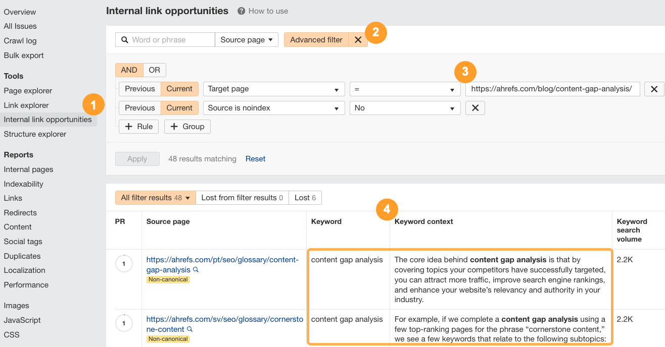 ahrefs-internal-link-opportunities-report- Results-Driven SEO Project Management: From Chaos to Cash