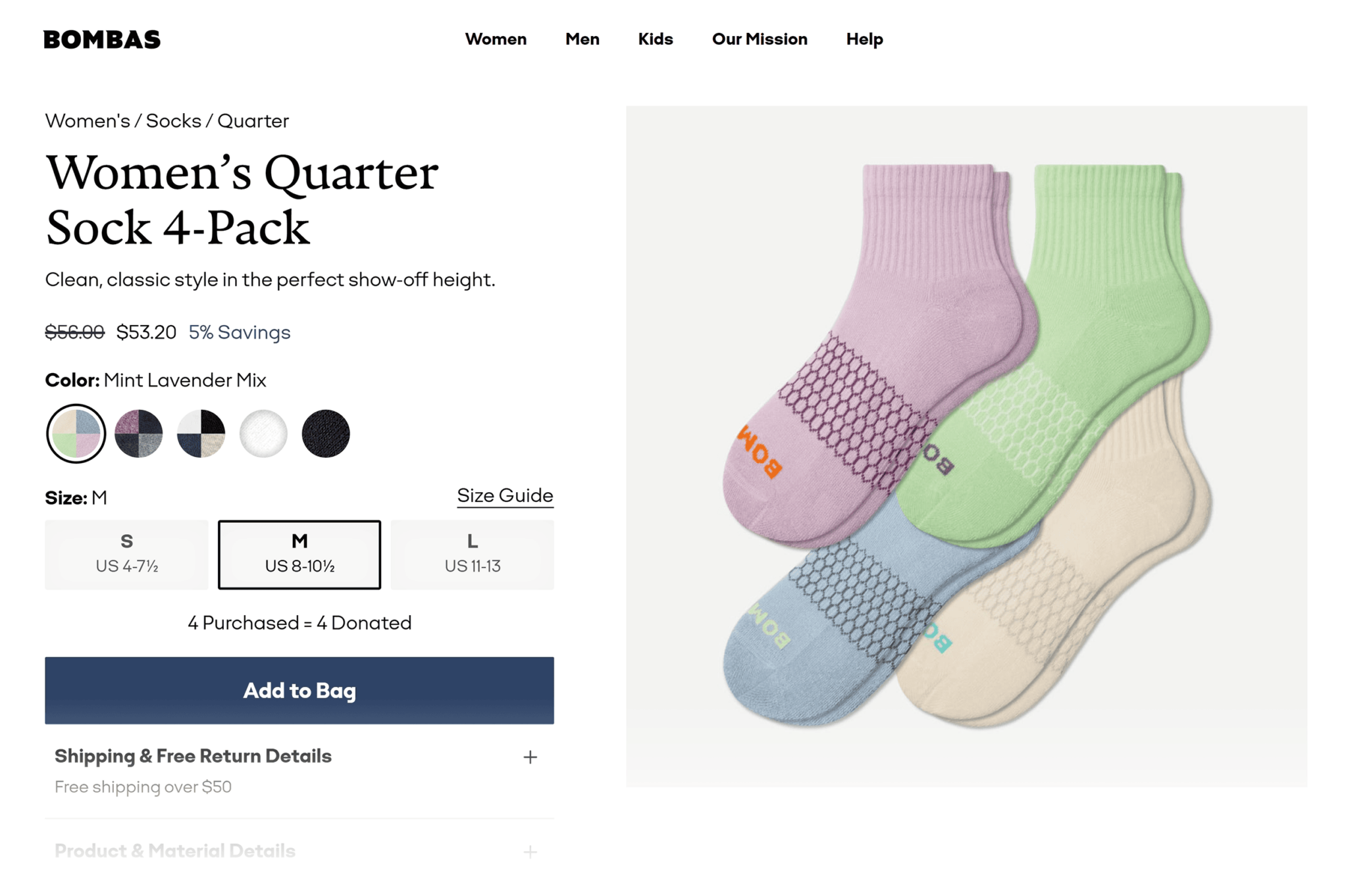 bombas-women-socks 20 Effective Product Page Examples (+ Best Practices)