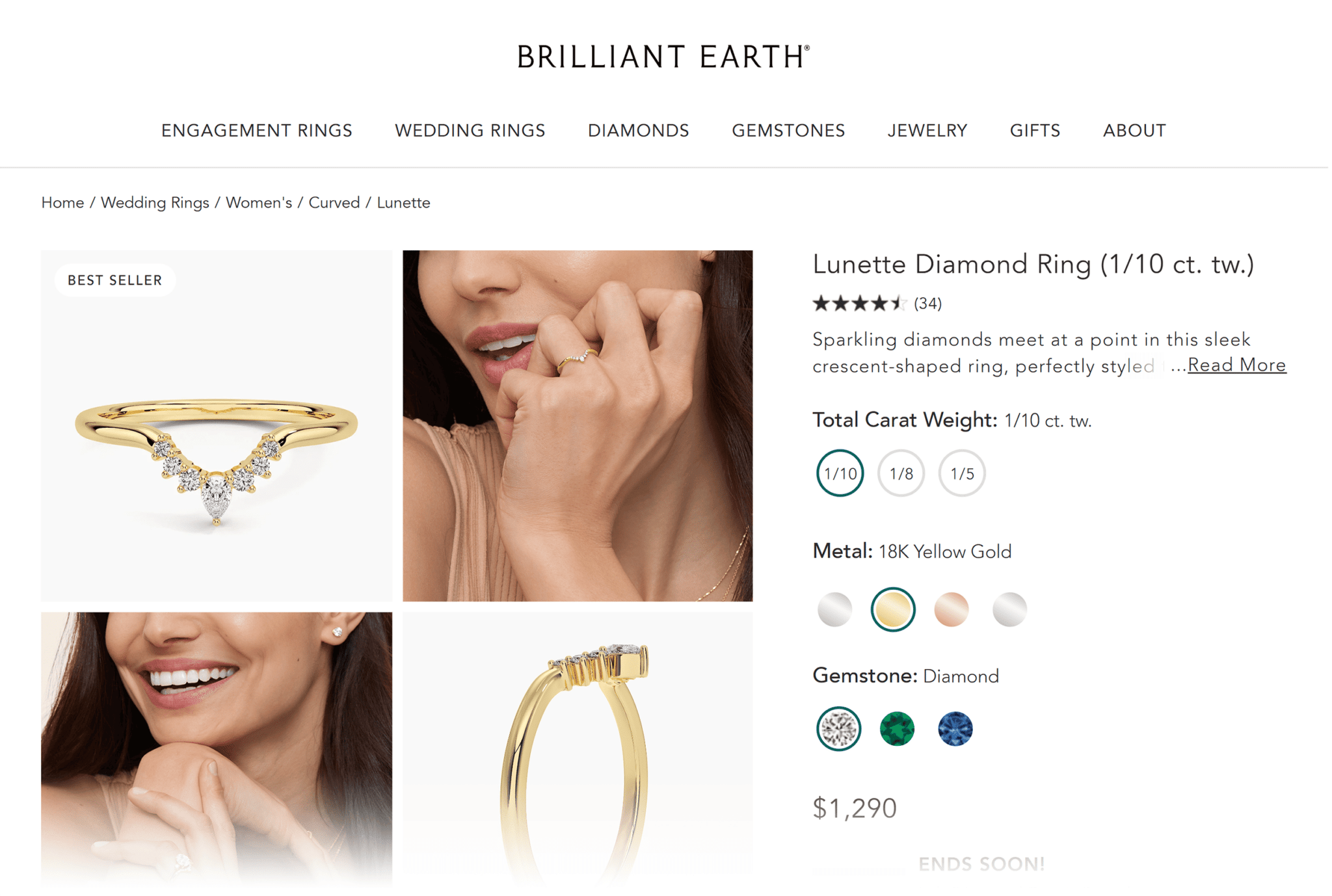 brilliantearth-lunette-diamond-ring 20 Effective Product Page Examples (+ Best Practices)