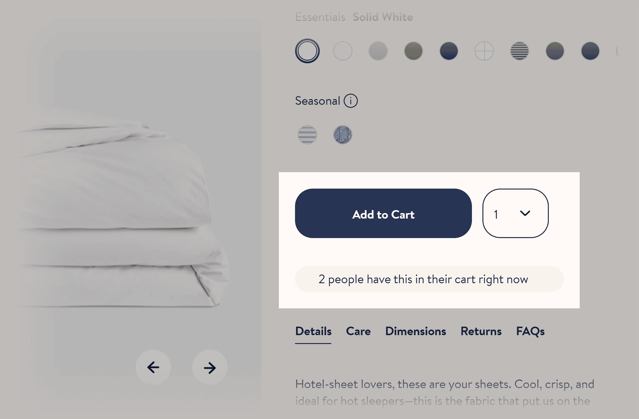 brooklinen-add-to-cart 20 Effective Product Page Examples (+ Best Practices)