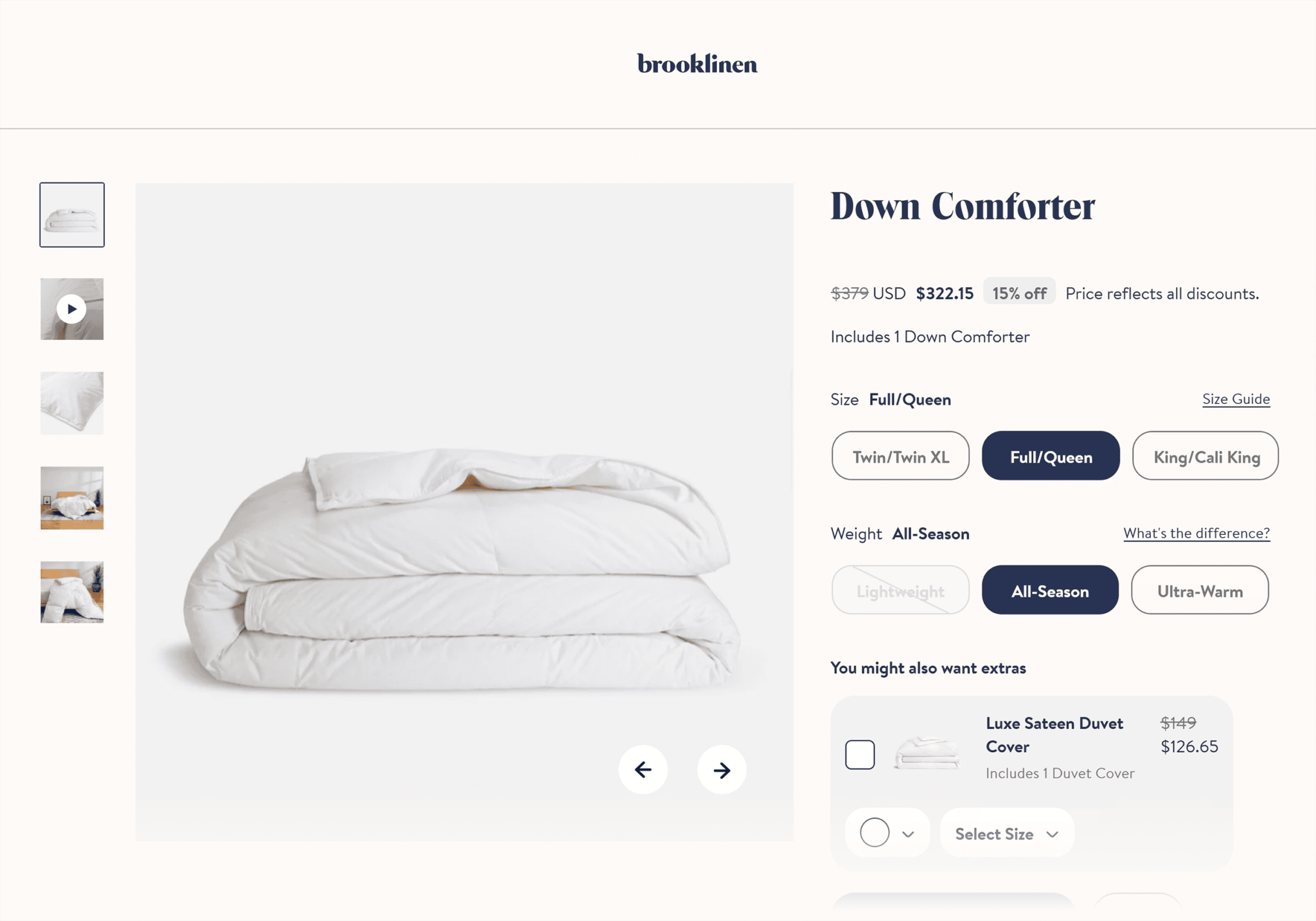 brooklinen-down-comforter 20 Effective Product Page Examples (+ Best Practices)