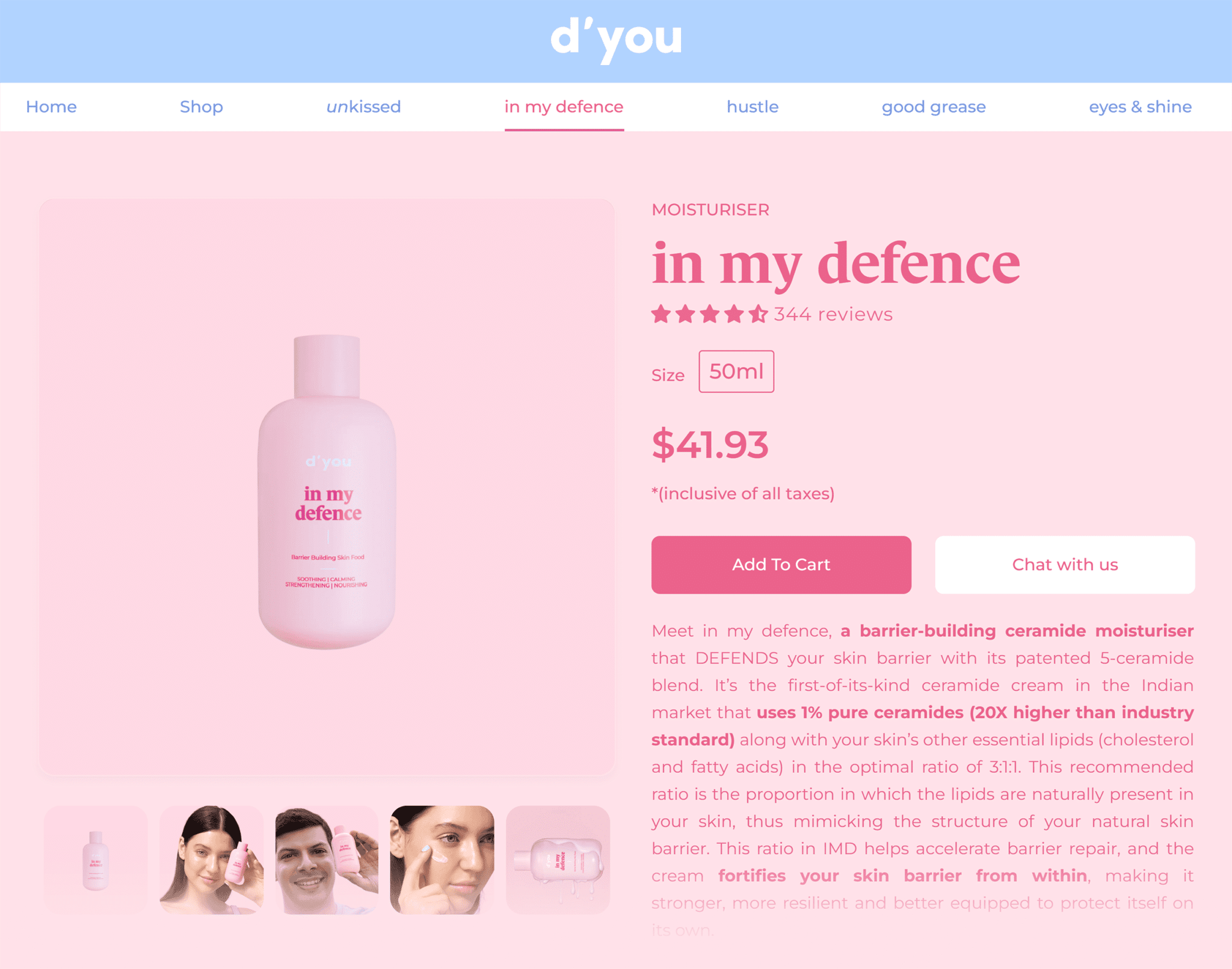 dyou-in-my-defence-moisturiser 20 Effective Product Page Examples (+ Best Practices)