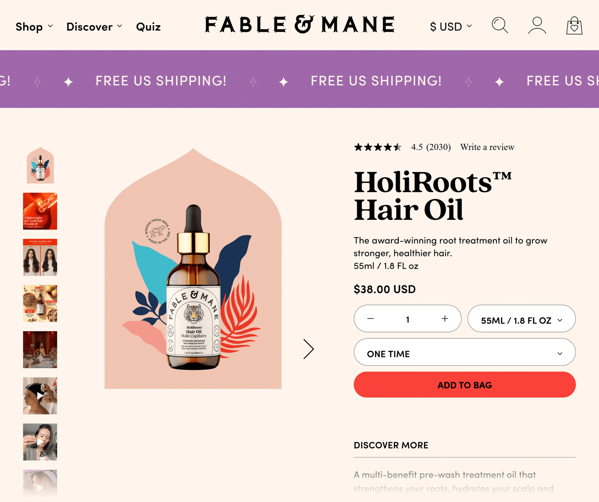 fableandmane-holiroots-hair-oil 20 Effective Product Page Examples (+ Best Practices)
