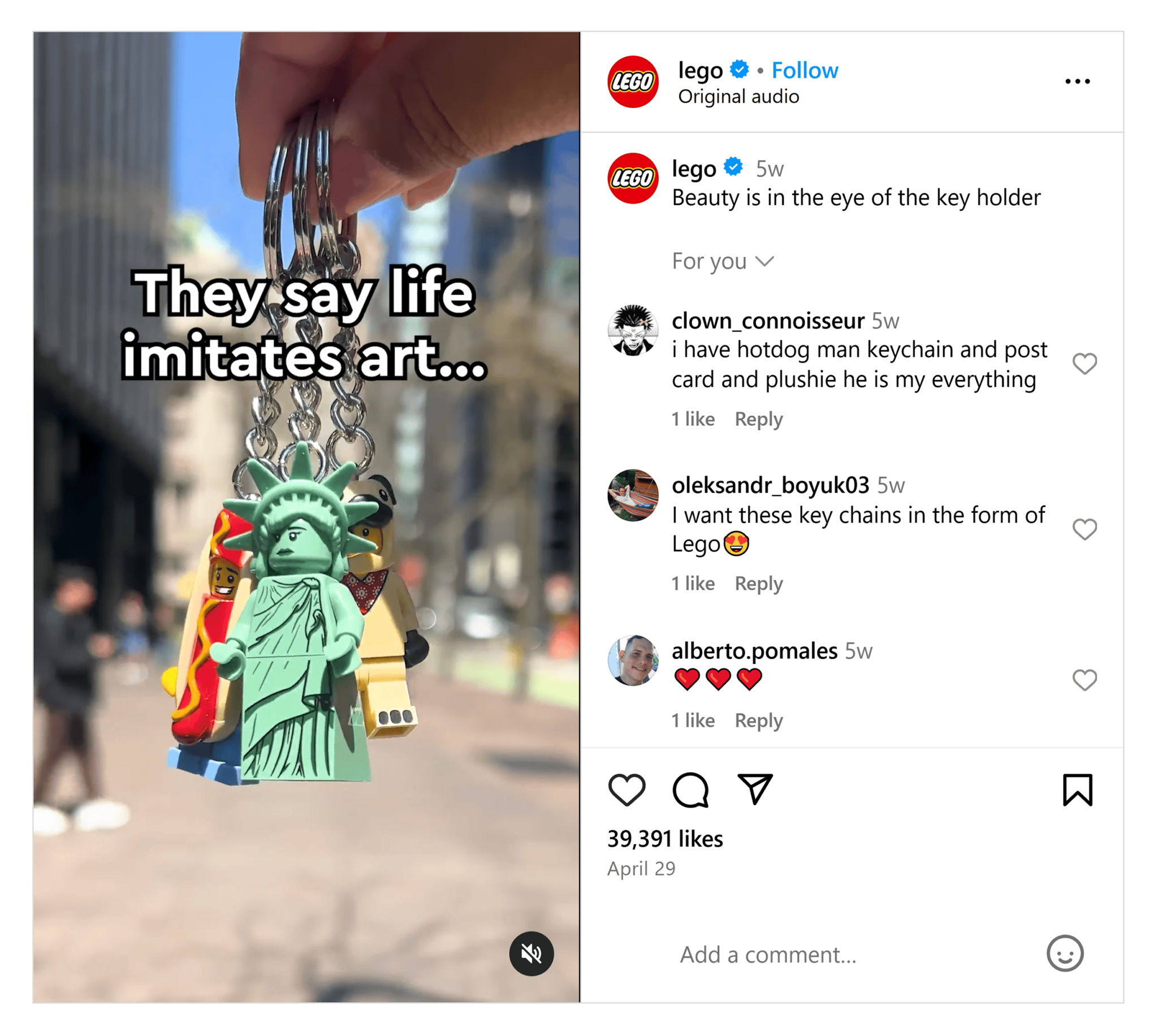 instagram-lego-keychains Ecommerce Marketing: 11 Strategies to Drive Traffic and Sales