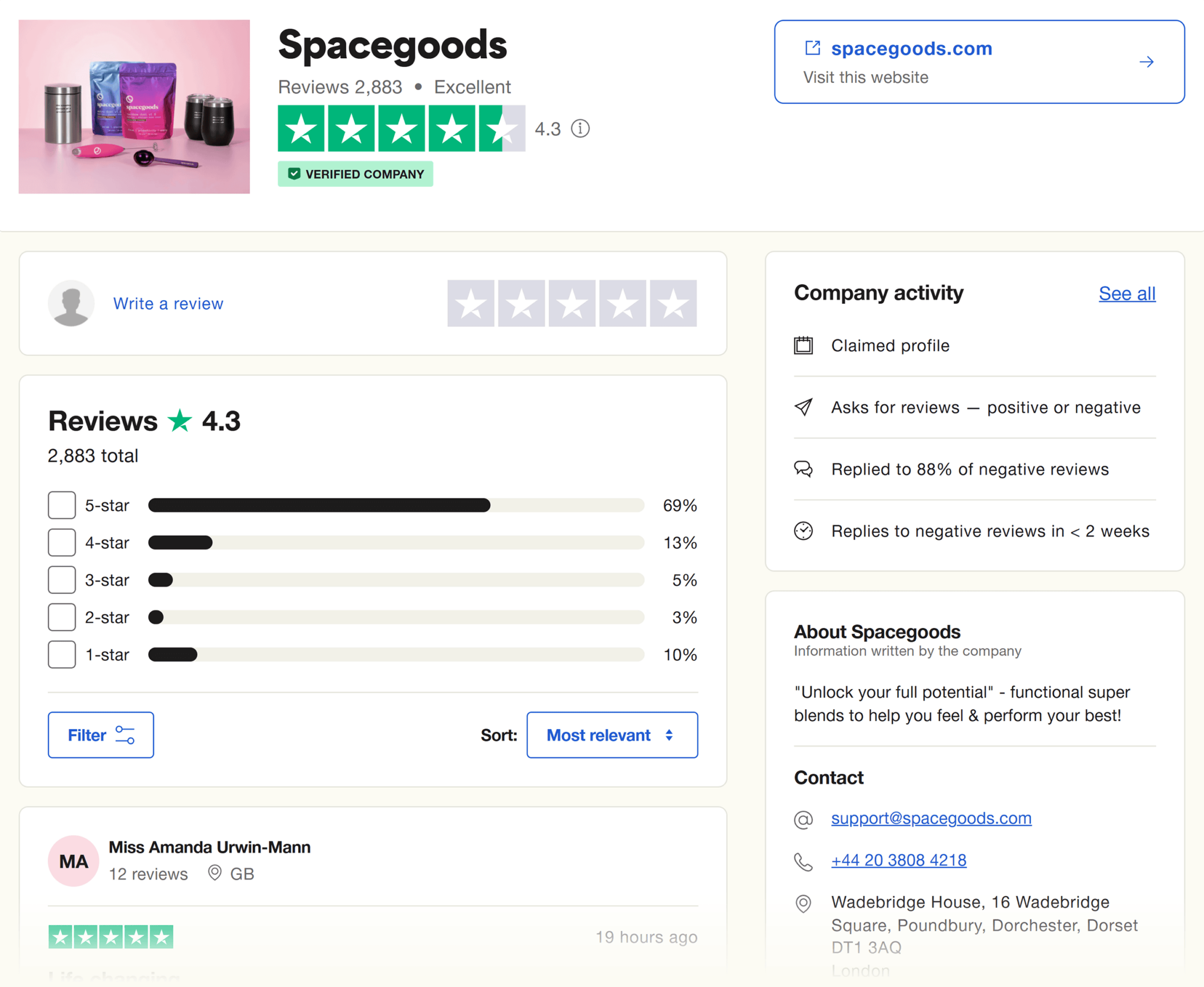 trustpilot-spacegoods 20 Effective Product Page Examples (+ Best Practices)