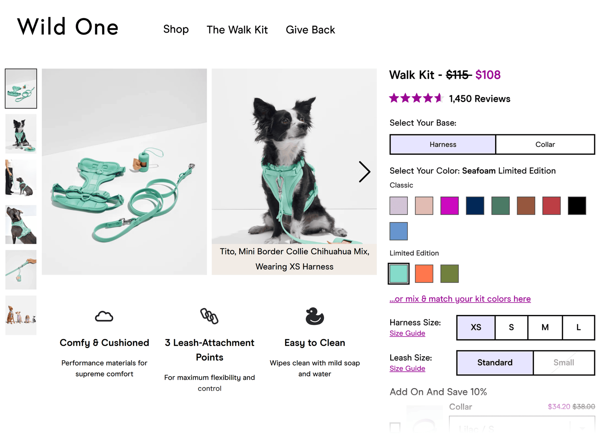 wildone-harness-walk-kit 20 Effective Product Page Examples (+ Best Practices)