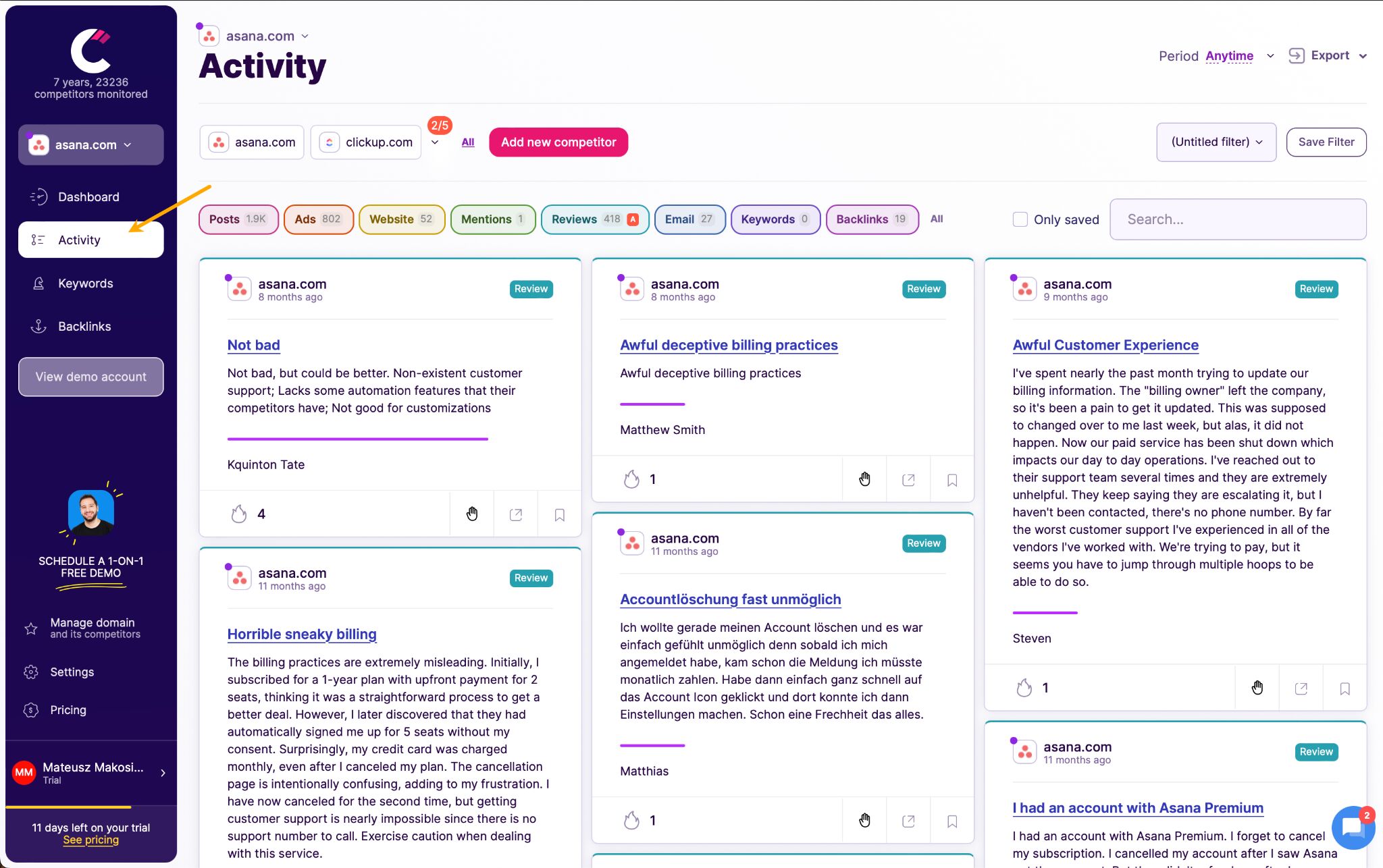 competitors-app-activity-panel 10 Best Competitor Analysis Tools Under $300