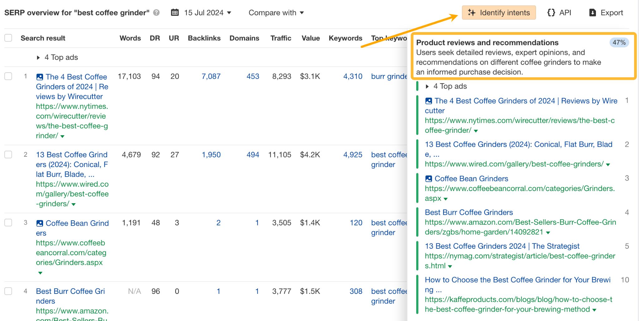 identify-intents-feature-in-keywords-explorer How to Combine SEO and Content Marketing (The Ahrefs’ Way)