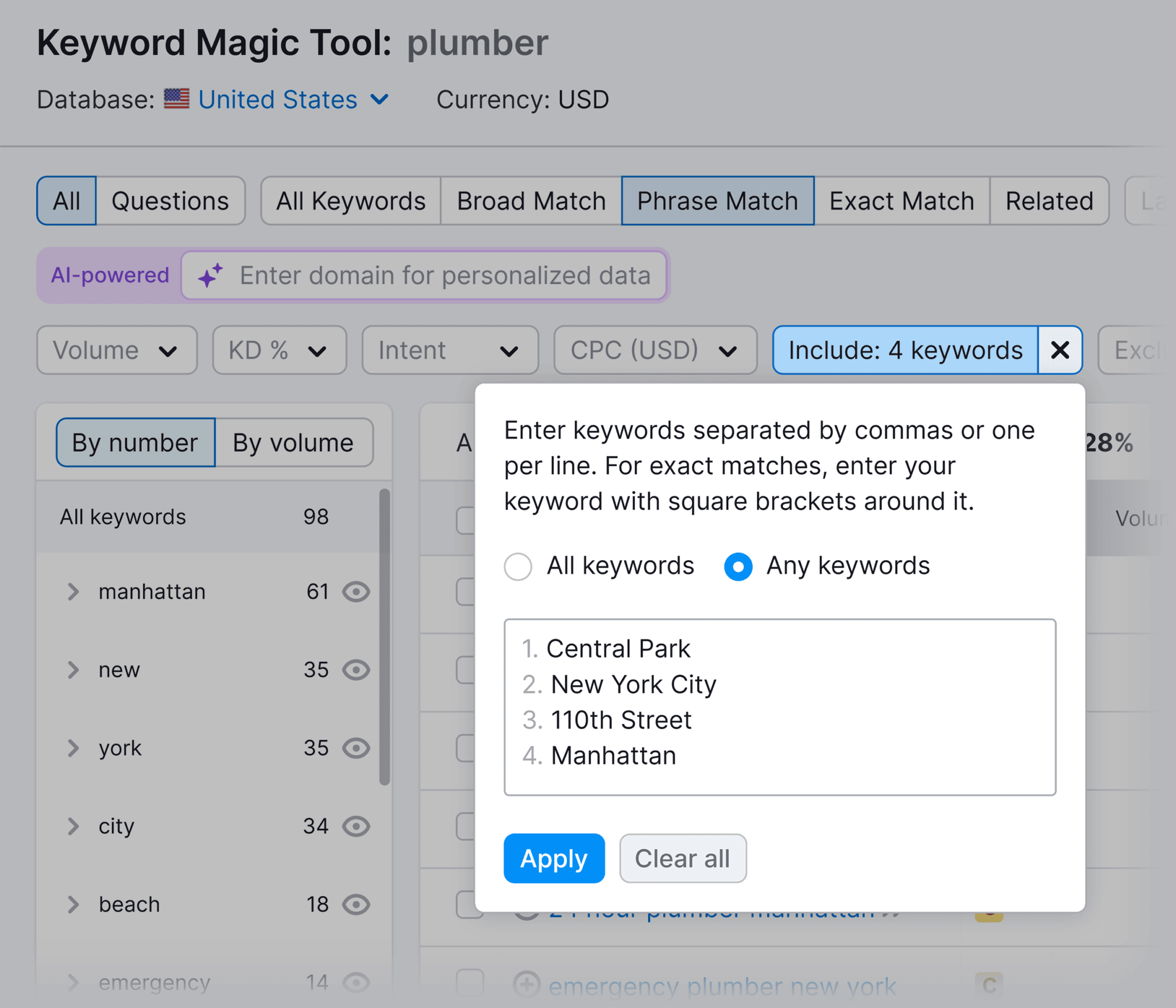 keyword-magic-tool-include-keywords-filter 10 Types of Keywords with Examples (+ How to Find Them)