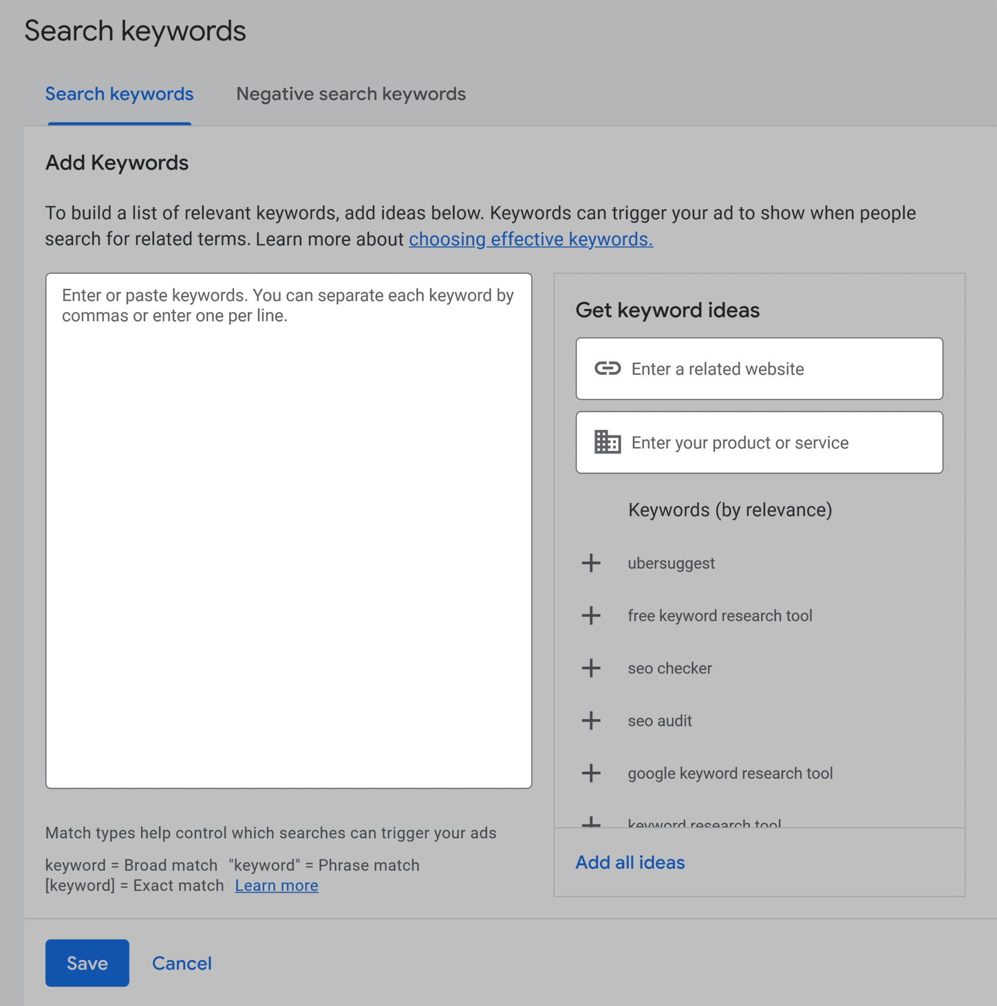 search-keywords-add-keywords How to Use Keyword Match Types in Google Ads